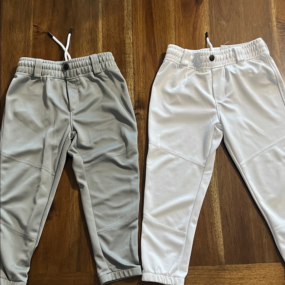 2 Kids Elastic T-ball Pants - Gray and White